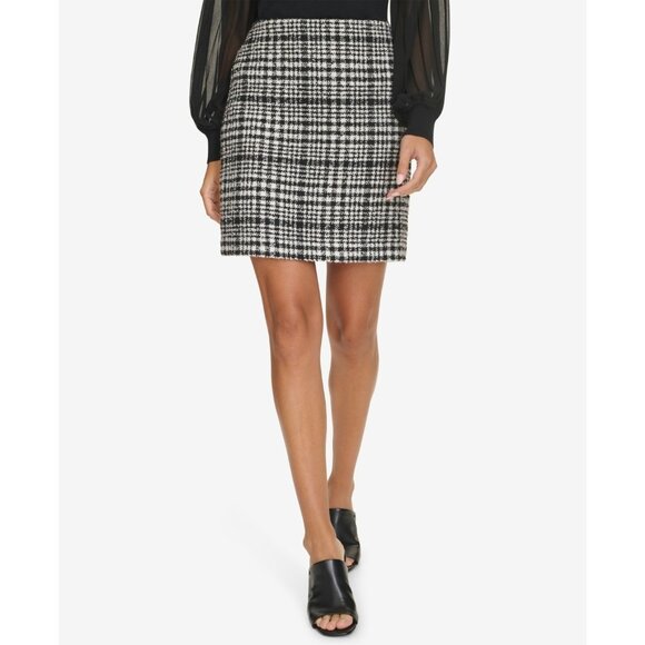Calvin Klein Women's Plaid Tweed Skirt Black Size 6 MSRP $99